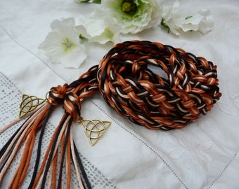 Celtic - Black, copper,  rose gold wide flat weave satin silky hand fasting wedding cord - 12 strand -  with gold trinity knot charms