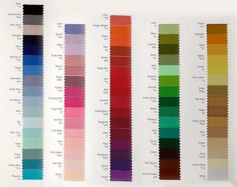 Peut inclure: Un nuancier de 100 &eacute;chantillons de tissu, chacun avec un nom et un num&eacute;ro. Les &eacute;chantillons sont dispos&eacute;s en lignes et en colonnes, avec des couleurs allant du noir au blanc.