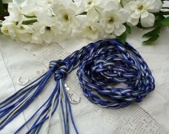 Moon and stars - Celtic 12 strand wide weave satin silky cord - silver, royal blue navy  hand fasting wedding - moon and star charms