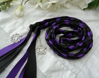 Samhain -  pagan hand fasting wedding cord - purple and black with pentagram charms