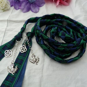 Blackwatch Hand fasting wedding cord- The original - tartan, navy, forest green with Scottish thistle and Celtic knot charms