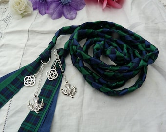 Blackwatch Hand fasting wedding cord- The original - tartan, navy, forest green with Scottish thistle and Celtic knot charms