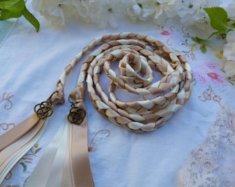 Celtic hand fasting wedding cord- Bridal white, Ecru and cream - with celtic bronze knot charms