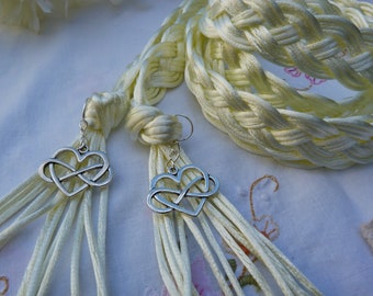 Cream Celtic style 12 strand wide weave satin silky cord - hand fasting wedding - with love knot charms