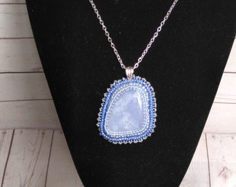 Blue lacy Agate beaded pendant