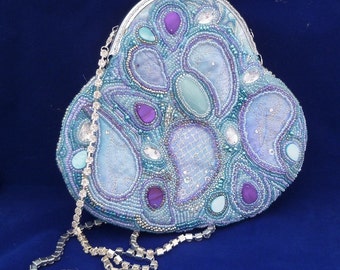 Paisley beaded blue evening purse