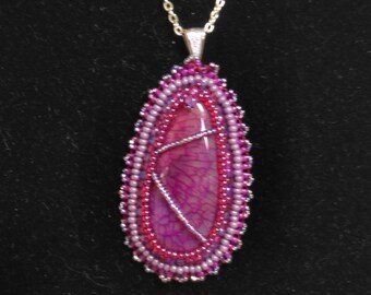 Wine coloured pear shaped bead embroidered pendant