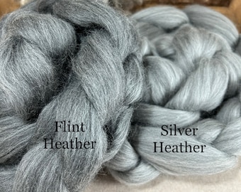 Flint Heather Merino Wool Combed Top: 21.5 Micron, 4oz for Spinning/Felting