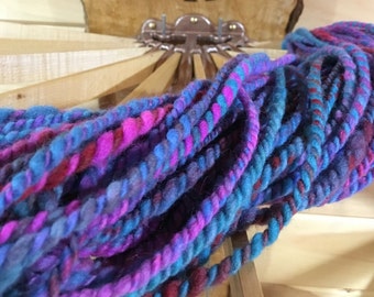 Promo code:WOOL15 Hand spun yarn, BULKY  falkland wool, knit, crochet, hand dyed 66  yds 4 oz  2 ply, TANGIERS