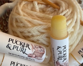 Lip Balm PUCKER & PURL Bees Wax Extra Virgin Coconut oil Mango Butter Olive Oil Made in Greenwood Maine