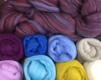 Promo code:WOOL15 8oz wool bundle SUMMER BERRIES spinning/felting  felting  blending board spinning weaving
