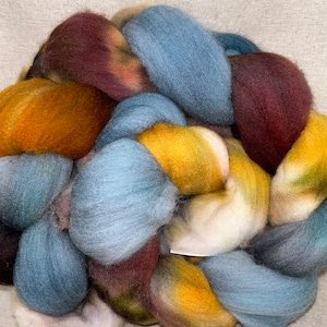 Promo code:WOOL15 Rambouillet PEBBLE French merino   Wool for SPINNING 4oz combed top felting, fiber arts Grey white teal brown maple sugar