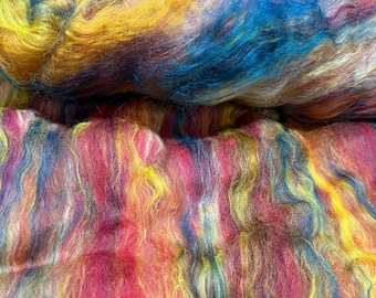 Autumn Crunch Wool Batt: Merino, BFL, Bamboo Fiber for Spinning & Felting (4.8oz)