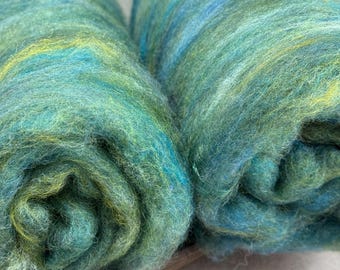 Blue Green Wool Batt: Merino, BFL, Mohair Blend (5.6oz)