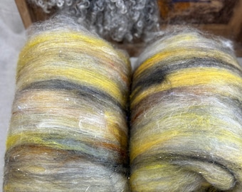 BFL Silk Blend Spinning Fiber Batt: Alpaca, Merino, Camel, Bamboo (6.4 oz)