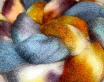 Blue faced leicester PEBBLE Spend 75 FREESHIP Wool SPINNING 4oz combed top wet felt fiber arts Grey white teal touches of brown maple sugar