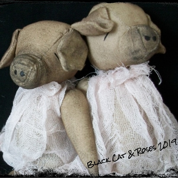 Instant Download 'DOUBLE TROUBLE' ADORABLE Primitive Piglet