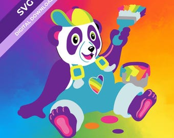 Rainbow Panda Painter SVG | 90s Retro Cutting File