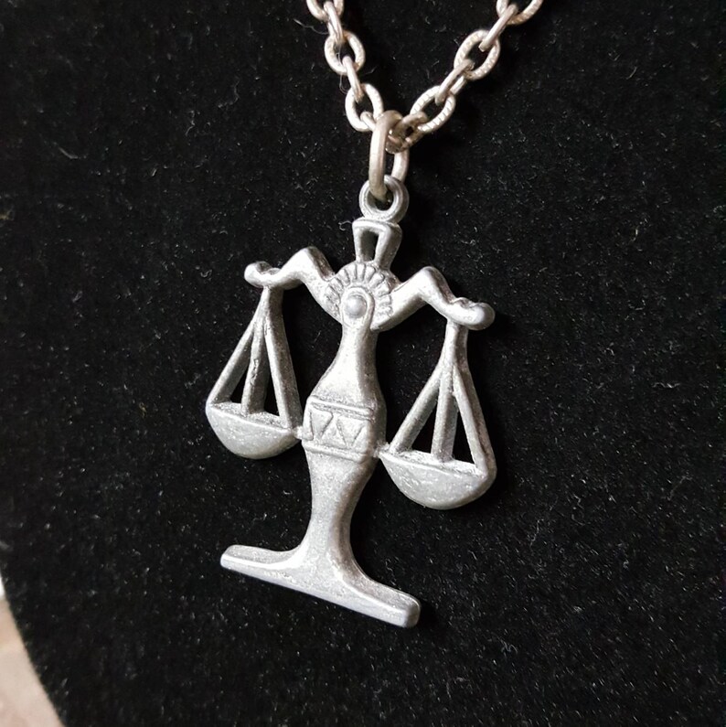 Vintage Pewter Libra Necklace Balance Scales Necklace Etsy