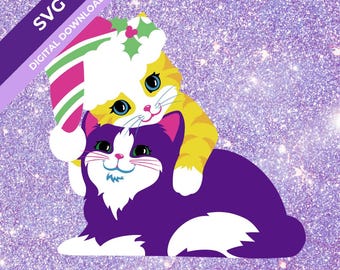 90s Rainbow Christmas Kittens SVG | Holiday Cat Design (Digital Download)