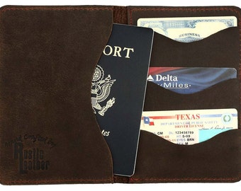 Passport Wallet, Rustic Leather Distressed Rich Chocolate Brown