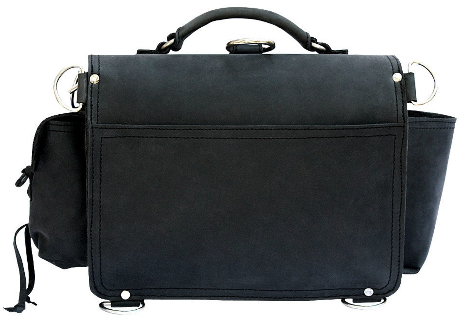 Leather Satchel Messenger Bag, Purse SMALL Charcoal Black Distressed