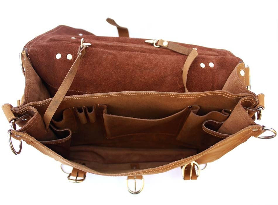 USA Made Messenger Bag Leather Briefcase Backpack LARGE Buckskin Tan Distressed, Rugged Etsy