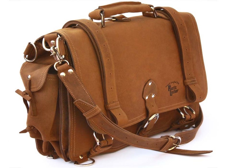USA Made Messenger Bag Leather Briefcase Backpack LARGE Buckskin Tan