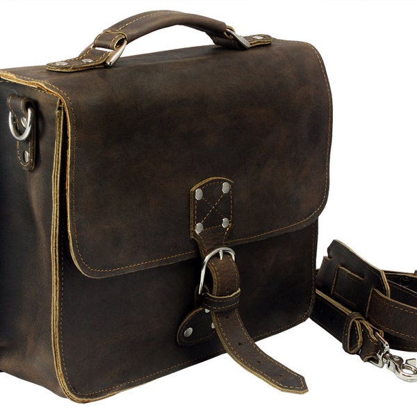 Leather Indiana Jones Bag - Rich Chocolate Brown Distressed, Made in USA!