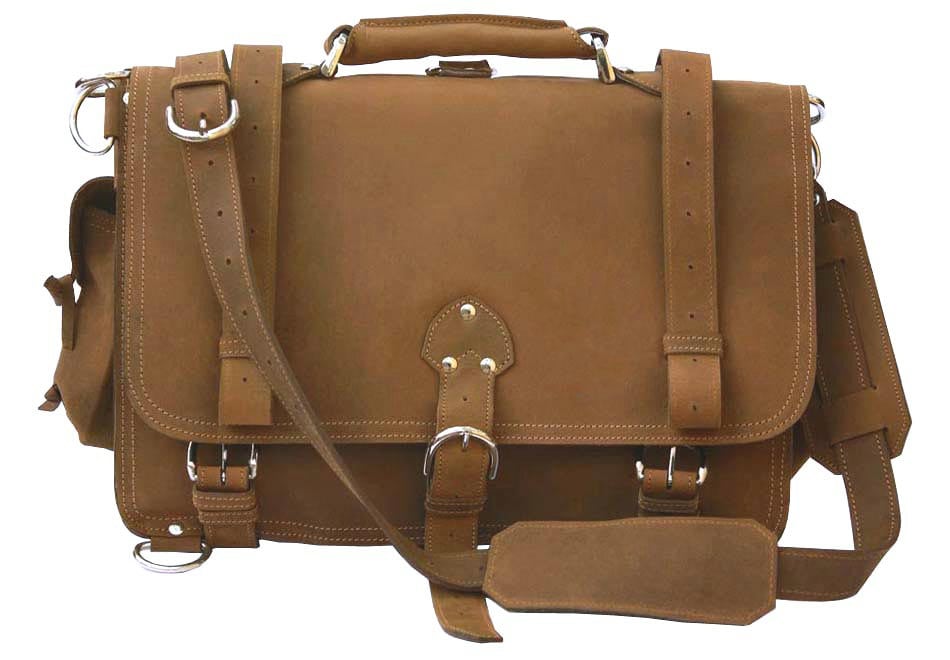 USA Made Messenger Bag Leather Briefcase Backpack LARGE Buckskin Tan