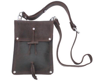 Leather Shoulder Pouch LARGE Satchel for iPad, Man Bag, Purse - Rich Chocolate Brown