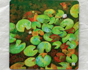 Flexible lily pad refrigerator magnet  3" X 3"  original botanical art magnet, unique gift for mom,