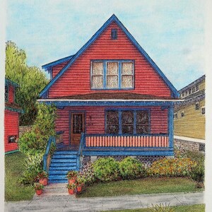 Custom Home Portrait, 14x9 Pastel Pen and Ink, Architectural Art, House Portrait, Realtor Housewarming Gift, Anniversary Retiremnt Gift image 3