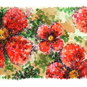 Dots & Flowers Small Dot Art Painting Vivid Colors 5X7 Stretched Canvas  Pointillism Dotillism Vibrant Spring Art 