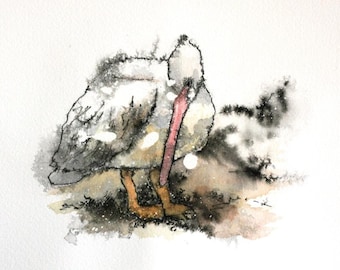 Pelican Watercolor Painting: Original Shore Bird Art (6" x 5")