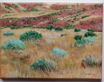 Original Idaho foothills acrylic painting, 12x9 , Western landscape art, housewarming gift, Boise man cave gift