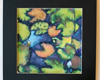 Original Lily Pad Watercolor Painting: Botanical Ink Art (7" x 7")