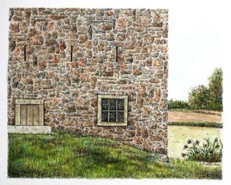 Stone Barn Watercolor Original Pennsylvania Farm Drawing Etsy