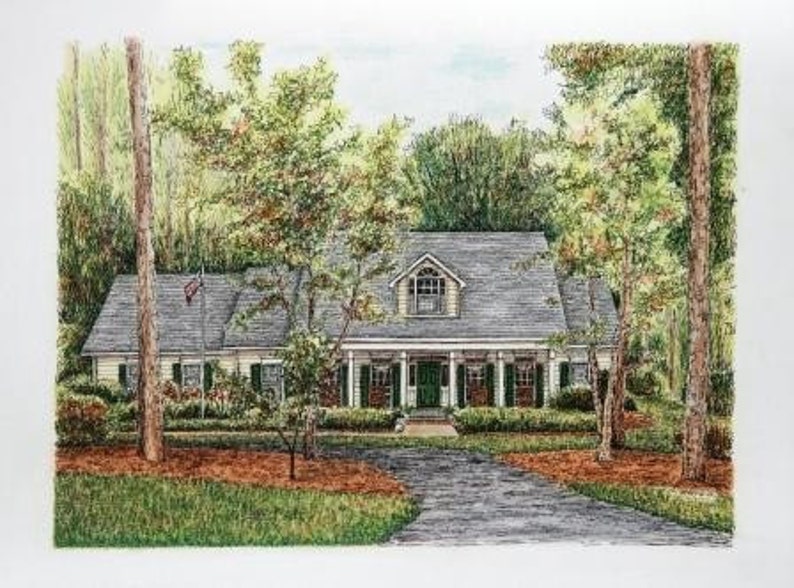 Custom Home Portrait, 14x9 Pastel Pen and Ink, Architectural Art, House Portrait, Realtor Housewarming Gift, Anniversary Retiremnt Gift image 6