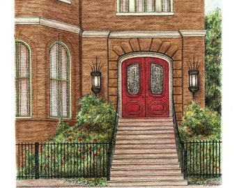 Southern Home Art Print: Brick Entryway, Pen & Ink Pastel (12x14)
