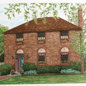 Custom Home Portrait, 14x9 Pastel Pen and Ink, Architectural Art, House Portrait, Realtor Housewarming Gift, Anniversary Retiremnt Gift image 1