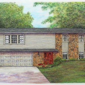 Custom Home Portrait, 14x9 Pastel Pen and Ink, Architectural Art, House Portrait, Realtor Housewarming Gift, Anniversary Retiremnt Gift image 8