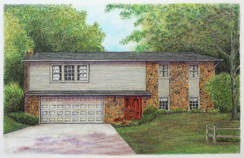 Custom Home Portrait, 14x9 Pastel Pen and Ink, Architectural Art, House Portrait, Realtor Housewarming Gift, Anniversary Retiremnt Gift image 8