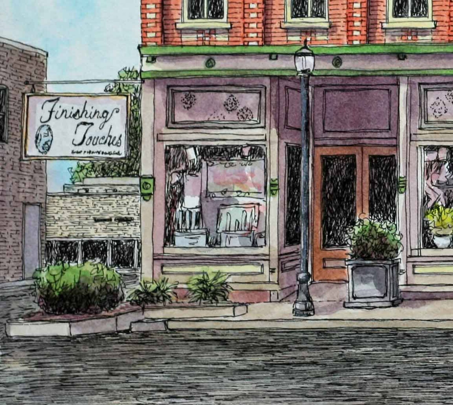 Jasper Indiana Architectural Art, Original Watercolor Pen and Ink