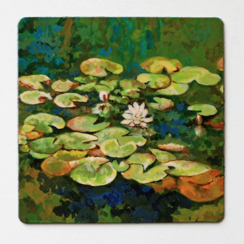 Lily pad flexible refrigerator magnet 3 X 3 original botanical art magnet, unique gift for mom, image 1