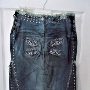 Parasuco Upcycled Jean Skirt Raw Edge Frayed Dark Wash Leather - Etsy