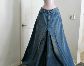 Gap 1969  bohemian ballroom jean skirt  Renaissance Denim Couture fairy goddess mermaid belle bohémienne Made to Order