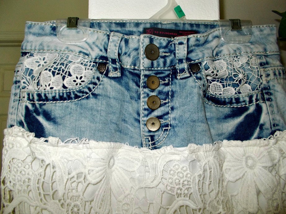 Lace Jean Skirt Upcycled Denim White Embroidered Lace French Lace Vintage Fairy Goddess Bohemian Renaissance Denim Couture Etsy
