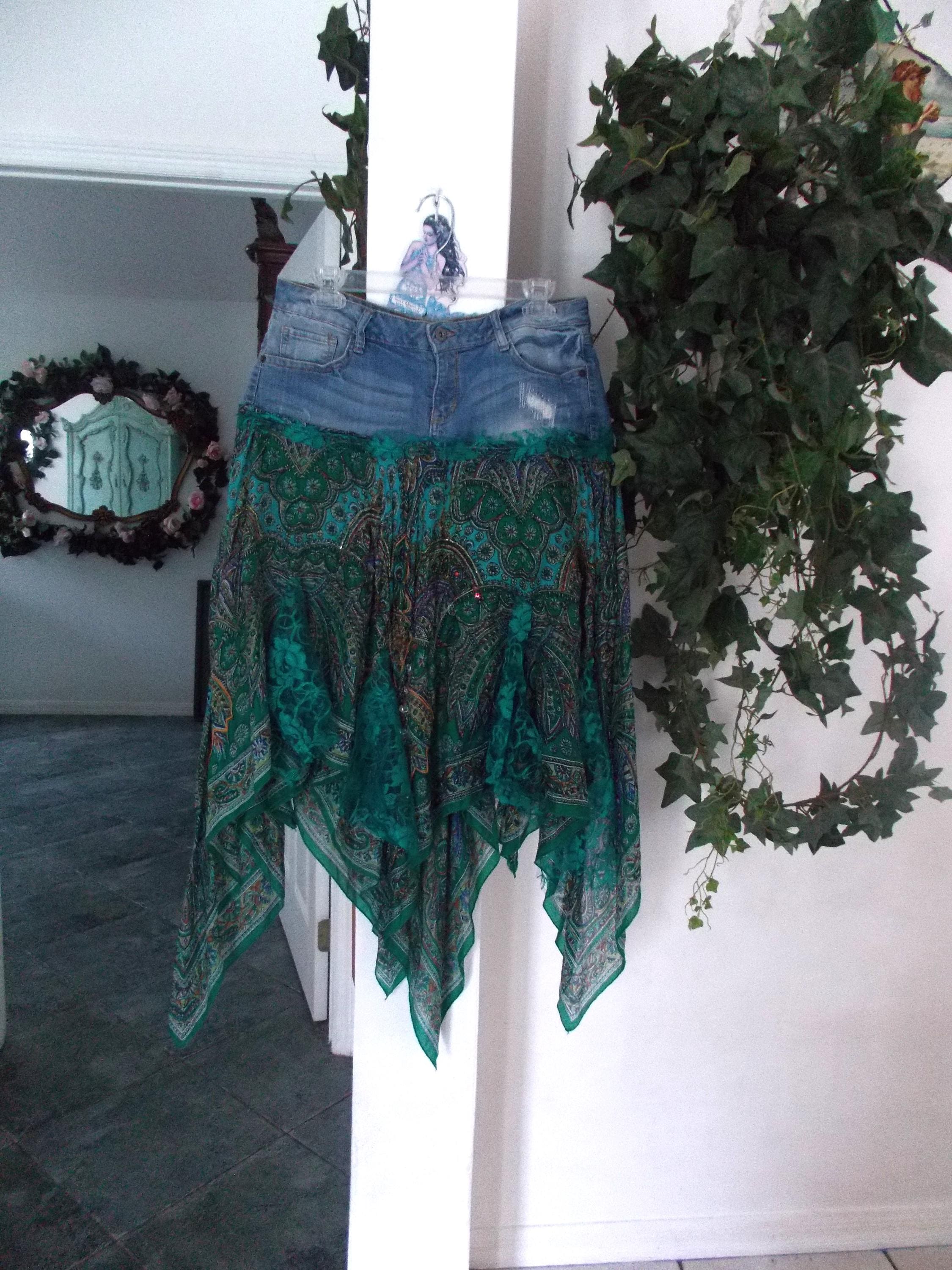 Turquoise Jean Skirt - Etsy