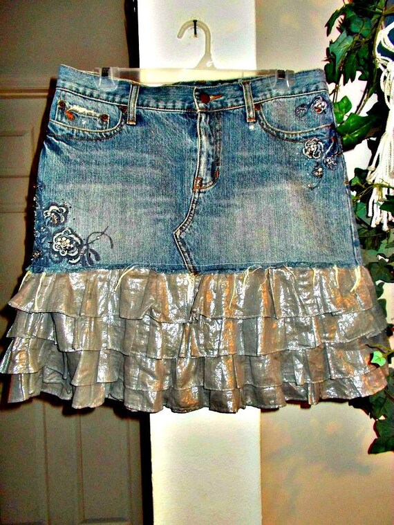 jean skirt with ruffles